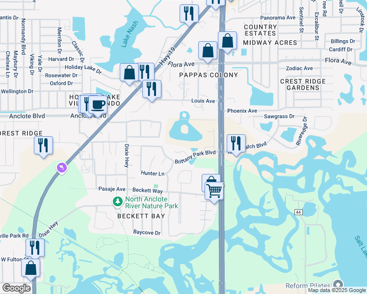 map of restaurants, bars, coffee shops, grocery stores, and more near 908 Linn Harbor Court in Tarpon Springs