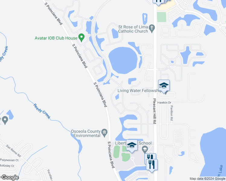 map of restaurants, bars, coffee shops, grocery stores, and more near 3609 Sail Harbor Drive in Kissimmee