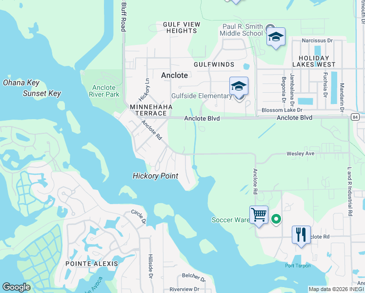 map of restaurants, bars, coffee shops, grocery stores, and more near 1130 Calahoosahatchee Street in Tarpon Springs