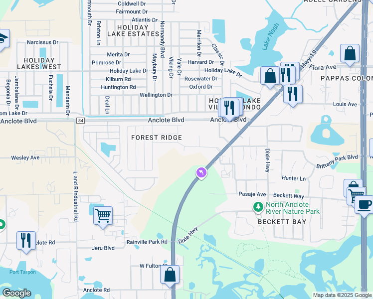 map of restaurants, bars, coffee shops, grocery stores, and more near 185 Wood Dove Avenue in Tarpon Springs