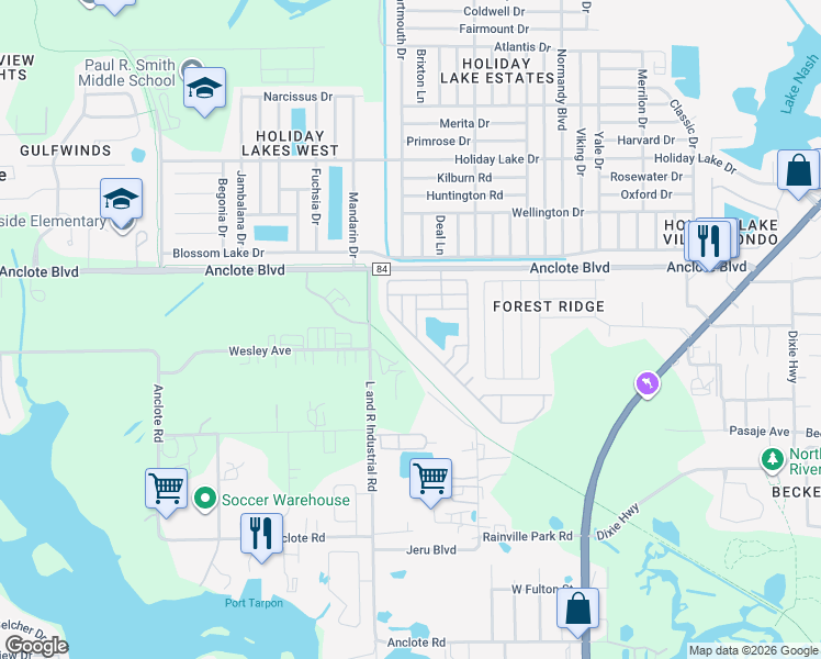 map of restaurants, bars, coffee shops, grocery stores, and more near 152 Cary Lane in Tarpon Springs