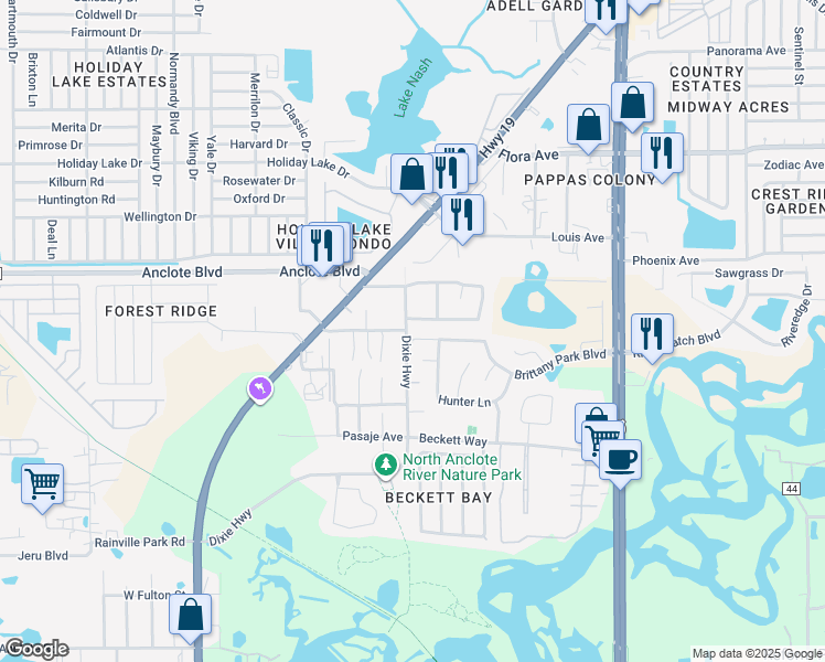 map of restaurants, bars, coffee shops, grocery stores, and more near 1871 Dixie Highway in Tarpon Springs