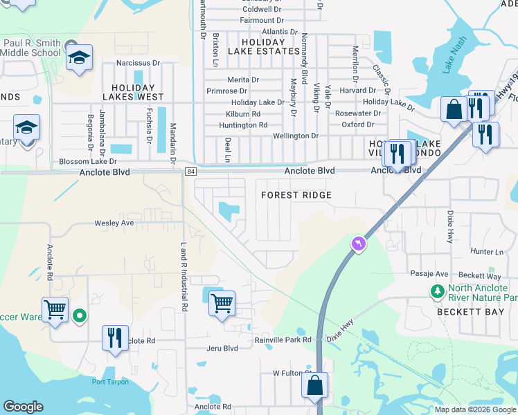 map of restaurants, bars, coffee shops, grocery stores, and more near 1901 Wood Brook Street in Tarpon Springs