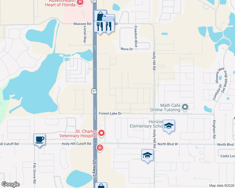 map of restaurants, bars, coffee shops, grocery stores, and more near Forest Lake Drive in Davenport