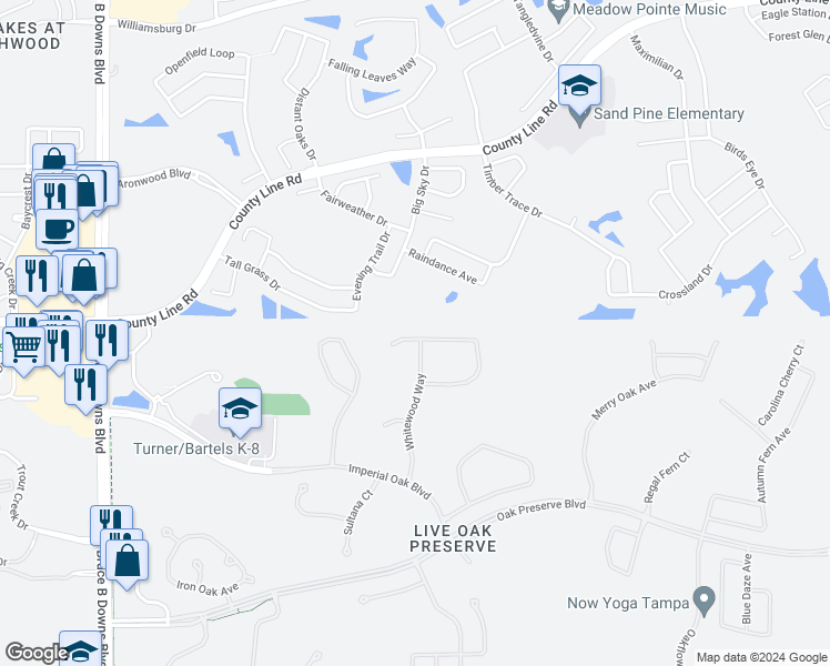 map of restaurants, bars, coffee shops, grocery stores, and more near 9318 Leatherwood Avenue in Tampa