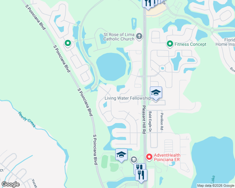 map of restaurants, bars, coffee shops, grocery stores, and more near 3532 Beau Chene Drive in Kissimmee