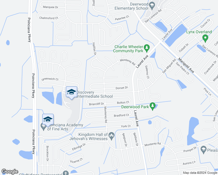 map of restaurants, bars, coffee shops, grocery stores, and more near 5 Dorset Drive in Kissimmee