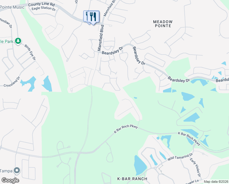 map of restaurants, bars, coffee shops, grocery stores, and more near 1021 Tullamore Dr in Wesley Chapel