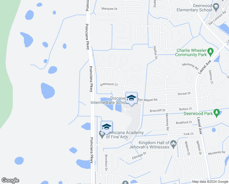 map of restaurants, bars, coffee shops, grocery stores, and more near 317 Greenwich Court in Kissimmee