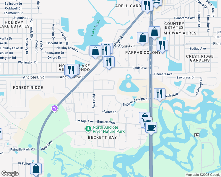 map of restaurants, bars, coffee shops, grocery stores, and more near 721 Sandy Hills Avenue in Tarpon Springs