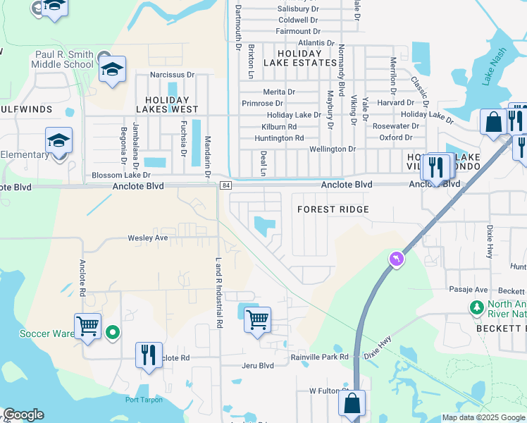 map of restaurants, bars, coffee shops, grocery stores, and more near 501 Bernice Boulevard in Tarpon Springs