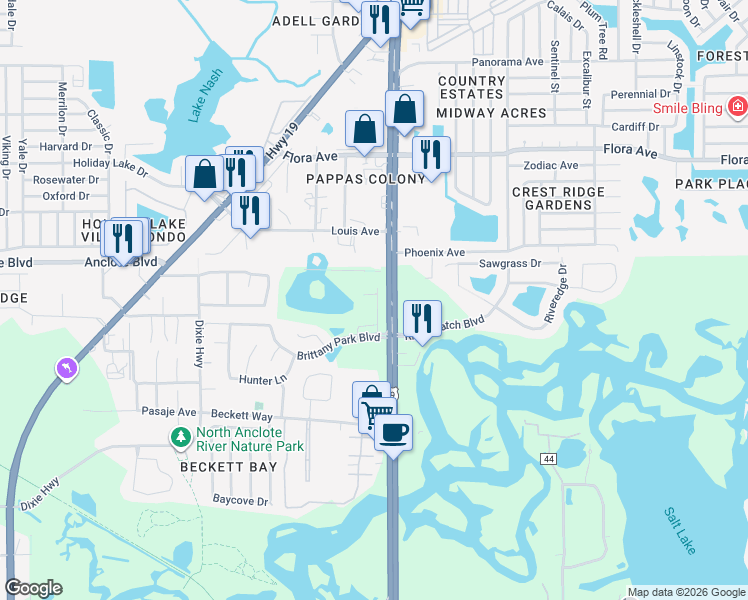 map of restaurants, bars, coffee shops, grocery stores, and more near 1852 Sommarie Way in Tarpon Springs