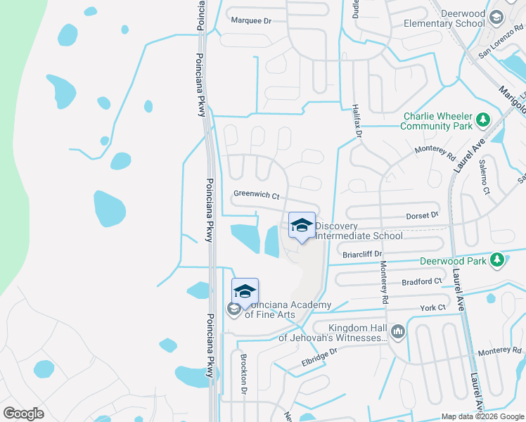 map of restaurants, bars, coffee shops, grocery stores, and more near 317 Greenwich Court in Kissimmee