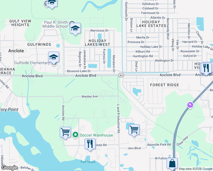 map of restaurants, bars, coffee shops, grocery stores, and more near 633 Anclote Boulevard in Tarpon Springs