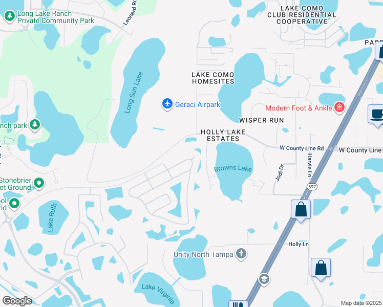 map of restaurants, bars, coffee shops, grocery stores, and more near 2705 Winglewood Circle in Lutz