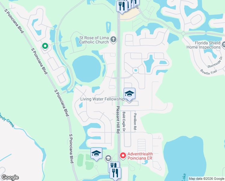 map of restaurants, bars, coffee shops, grocery stores, and more near 4044 Meadowlark Drive in Kissimmee