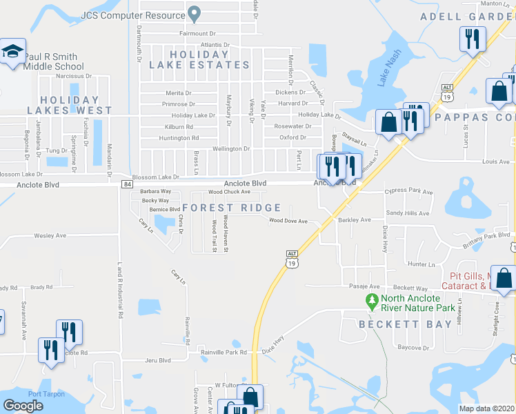 map of restaurants, bars, coffee shops, grocery stores, and more near 303 Wood Ibis Avenue in Tarpon Springs
