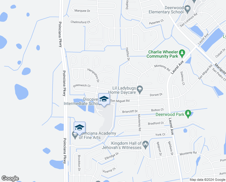 map of restaurants, bars, coffee shops, grocery stores, and more near 228 Grifford Drive in Kissimmee