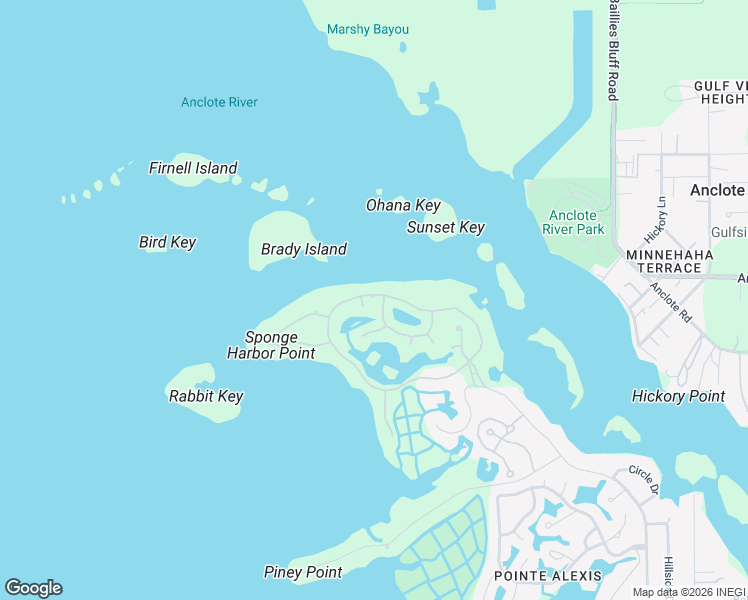 map of restaurants, bars, coffee shops, grocery stores, and more near 2050 North Pointe Alexis Drive in Tarpon Springs