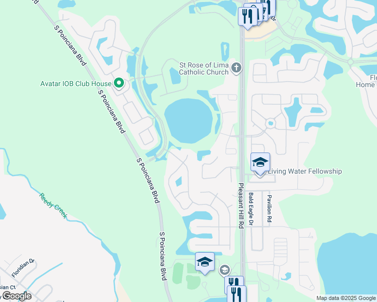 map of restaurants, bars, coffee shops, grocery stores, and more near 3601 Waterhouse Court in Kissimmee