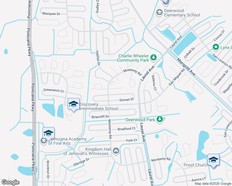 map of restaurants, bars, coffee shops, grocery stores, and more near 13 Dorset Drive in Kissimmee