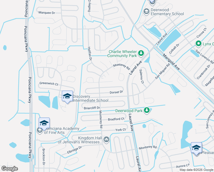 map of restaurants, bars, coffee shops, grocery stores, and more near 13 Dorset Drive in Kissimmee