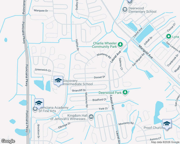map of restaurants, bars, coffee shops, grocery stores, and more near 69 Dorset Drive in Kissimmee