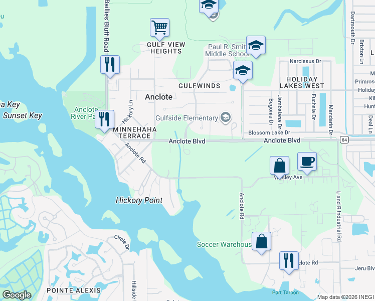 map of restaurants, bars, coffee shops, grocery stores, and more near 1001 Anclote Blvd in Tarpon Springs