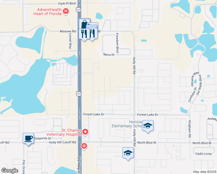 map of restaurants, bars, coffee shops, grocery stores, and more near Forest Lake Drive in Davenport