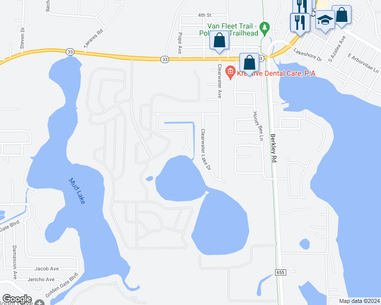 map of restaurants, bars, coffee shops, grocery stores, and more near 461 Waterview Drive in Polk City