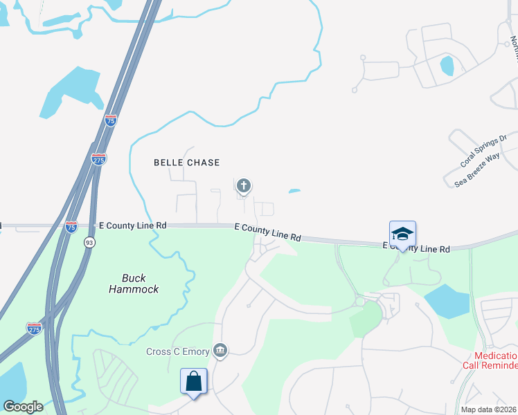 map of restaurants, bars, coffee shops, grocery stores, and more near 26403 Limestone Springs Way in Wesley Chapel