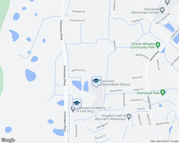 map of restaurants, bars, coffee shops, grocery stores, and more near 415 Greenwich Court in Kissimmee