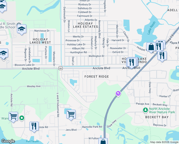 map of restaurants, bars, coffee shops, grocery stores, and more near 1959 Wood Trail Street in Tarpon Springs