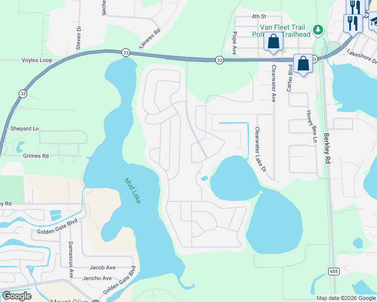 map of restaurants, bars, coffee shops, grocery stores, and more near 465 Nolane Lane in Polk City