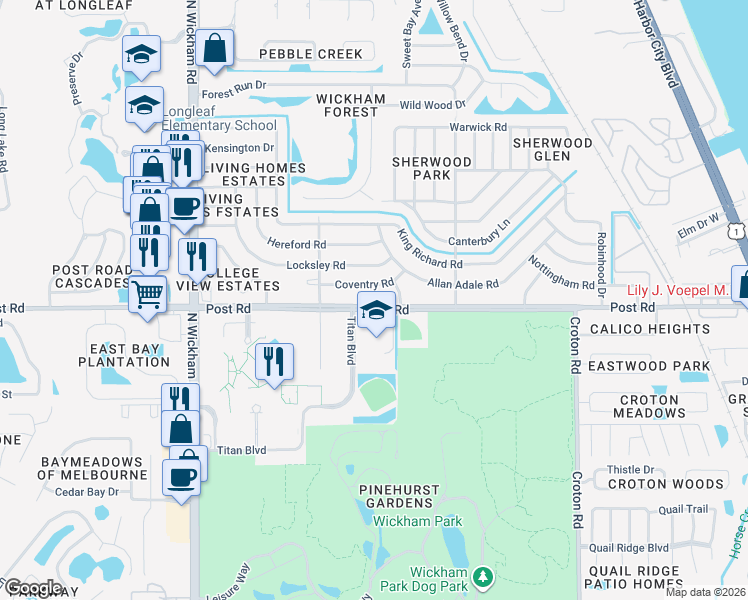 map of restaurants, bars, coffee shops, grocery stores, and more near 2520 Coventry Road in Melbourne
