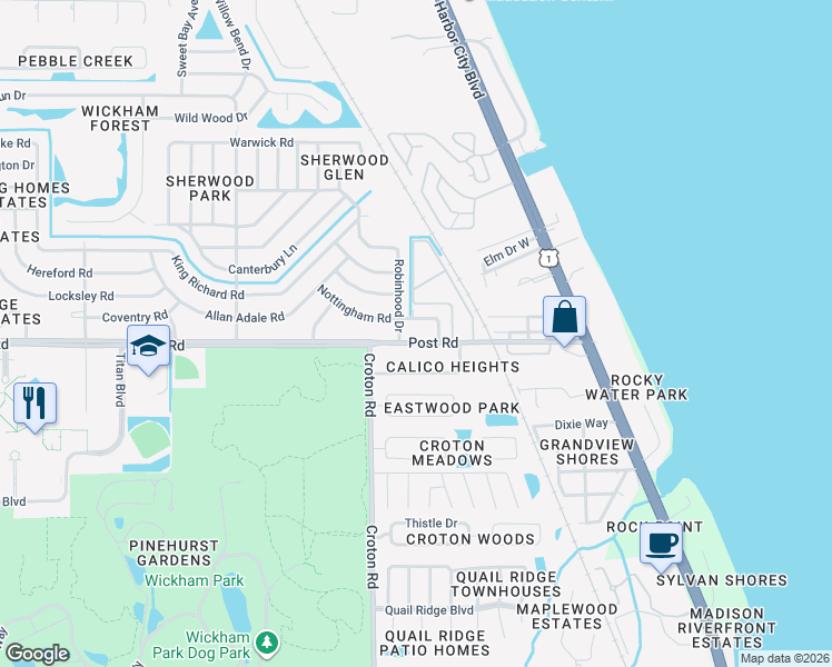 map of restaurants, bars, coffee shops, grocery stores, and more near 1956 Nottingham Road in Melbourne