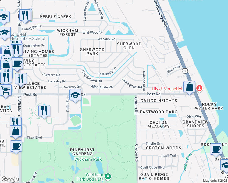 map of restaurants, bars, coffee shops, grocery stores, and more near 4060 Friar Tuck Lane in Melbourne