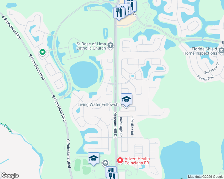map of restaurants, bars, coffee shops, grocery stores, and more near 4001 Meadowlark Drive in Kissimmee