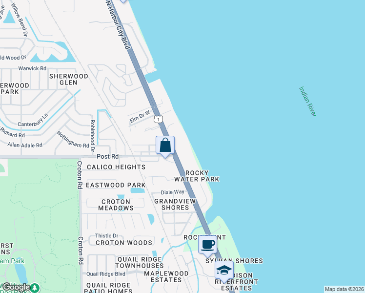 map of restaurants, bars, coffee shops, grocery stores, and more near 4049 U.S. 1 in Melbourne