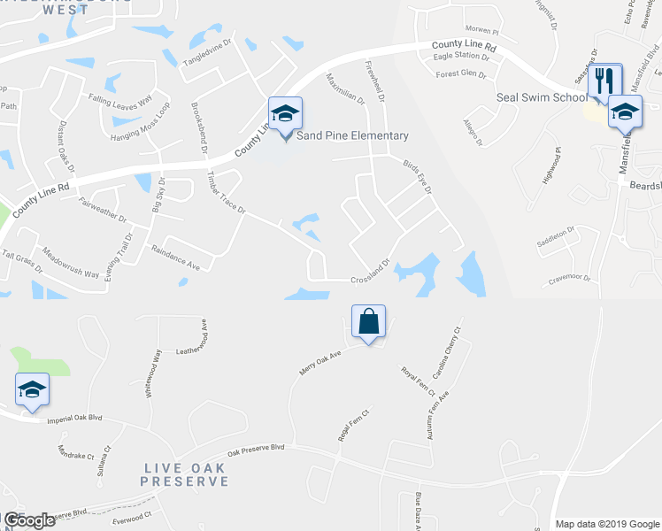 map of restaurants, bars, coffee shops, grocery stores, and more near 1102 Timber Trace Drive in Wesley Chapel