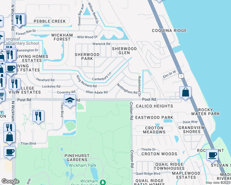 map of restaurants, bars, coffee shops, grocery stores, and more near 4060 Friar Tuck Lane in Melbourne
