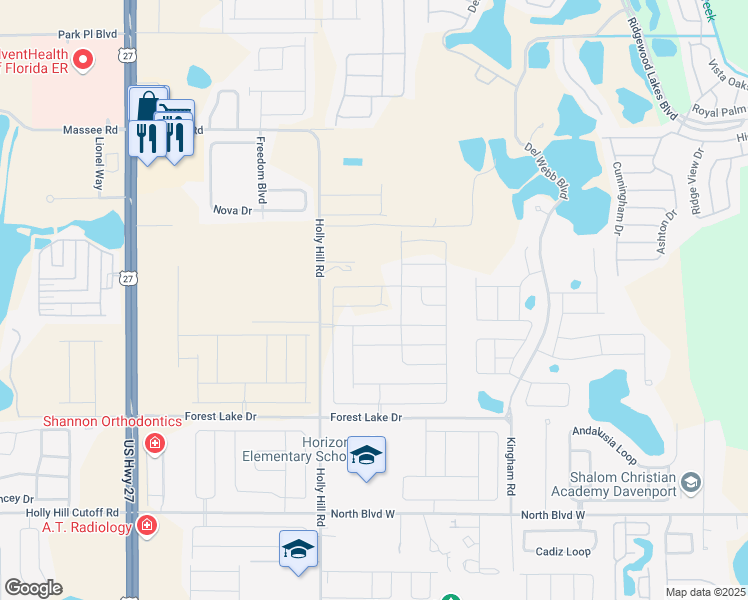 map of restaurants, bars, coffee shops, grocery stores, and more near 1208 Holly Hill Road in Davenport
