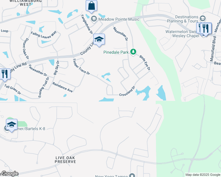 map of restaurants, bars, coffee shops, grocery stores, and more near 1109 Timber Trace Drive in Zephyrhills