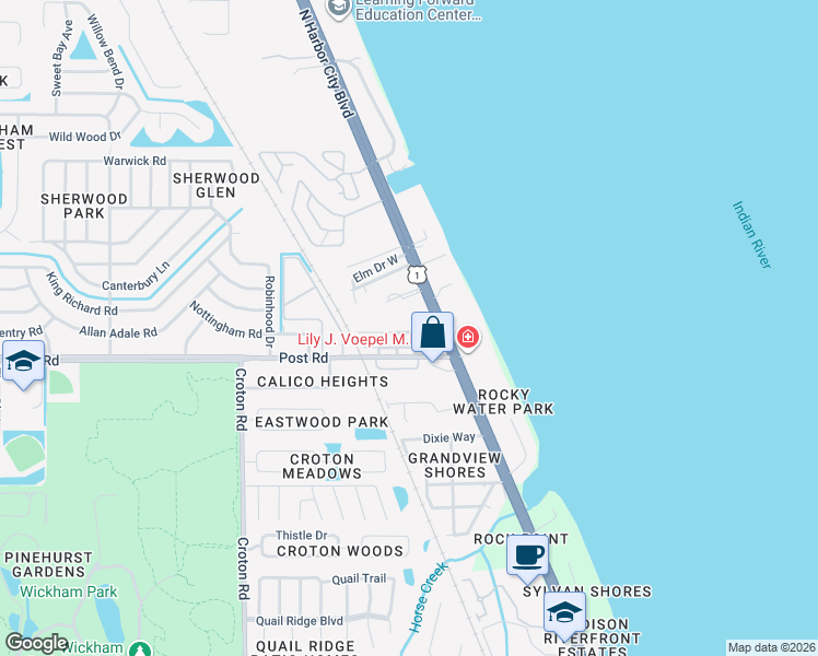 map of restaurants, bars, coffee shops, grocery stores, and more near 213 Albert Avenue in Melbourne