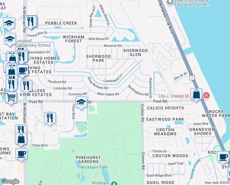 map of restaurants, bars, coffee shops, grocery stores, and more near 2274 Allan Adale Road in Melbourne