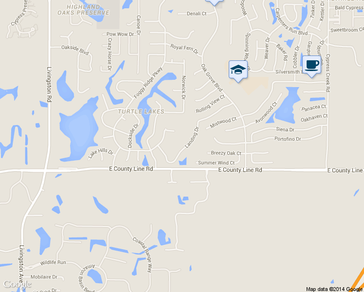 map of restaurants, bars, coffee shops, grocery stores, and more near 24231 Landing Drive in Lutz