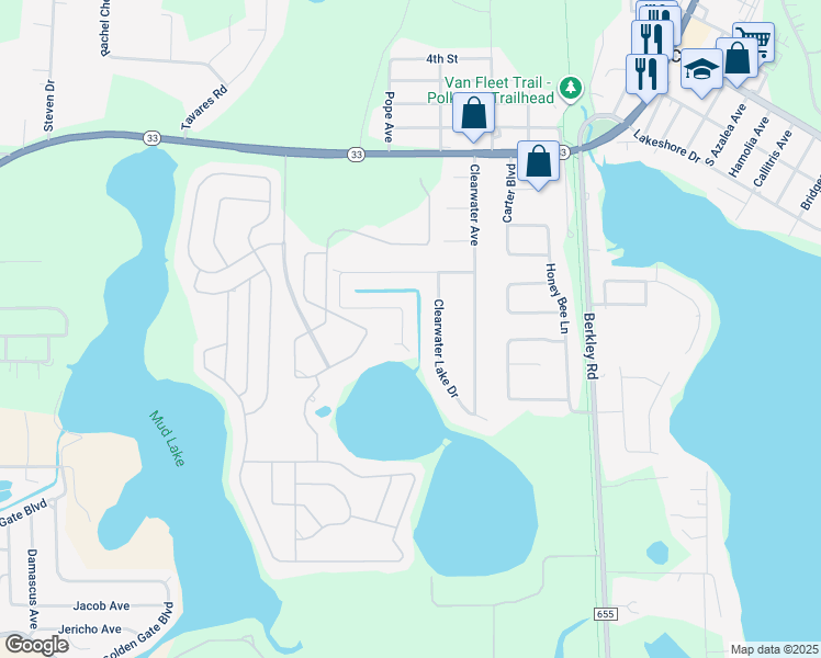 map of restaurants, bars, coffee shops, grocery stores, and more near 437 Waterview Drive in Polk City
