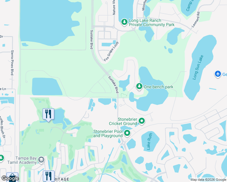 map of restaurants, bars, coffee shops, grocery stores, and more near 1215 Multiflora Loop in Lutz