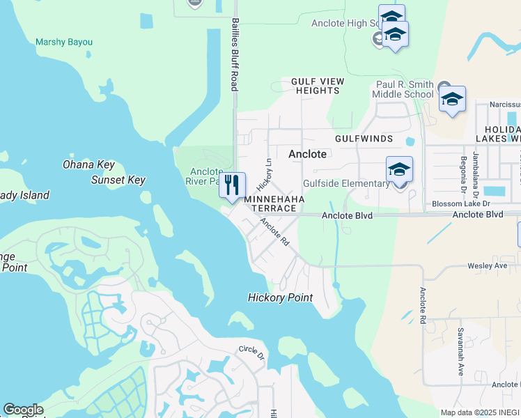 map of restaurants, bars, coffee shops, grocery stores, and more near 1819 Anclote Boulevard in Holiday