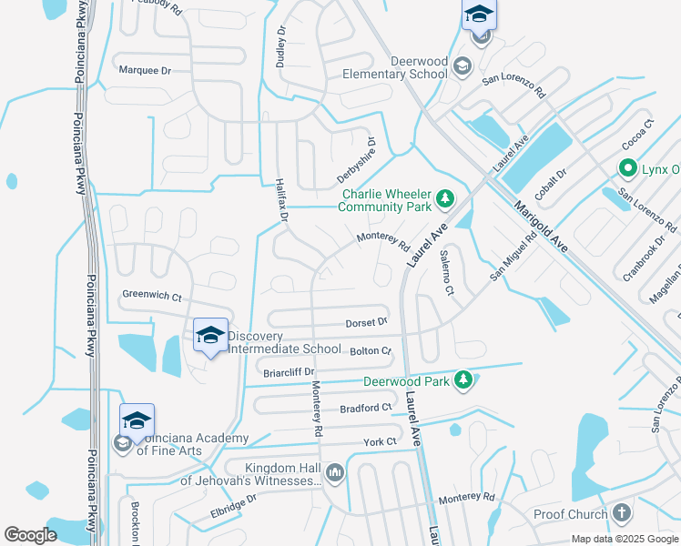 map of restaurants, bars, coffee shops, grocery stores, and more near 808 Wakefield Way in Kissimmee